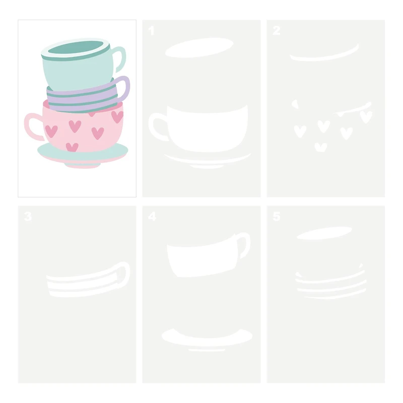 Stacked Tea Cups Layering Stencils by Recollections™