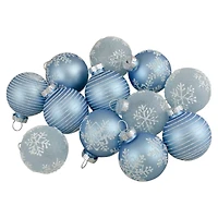 12ct. 2" Light Blue Glitter Textured Glass Ball Ornaments