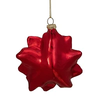 Red & Gold Glittery Poinsettia Glass Christmas Ornament