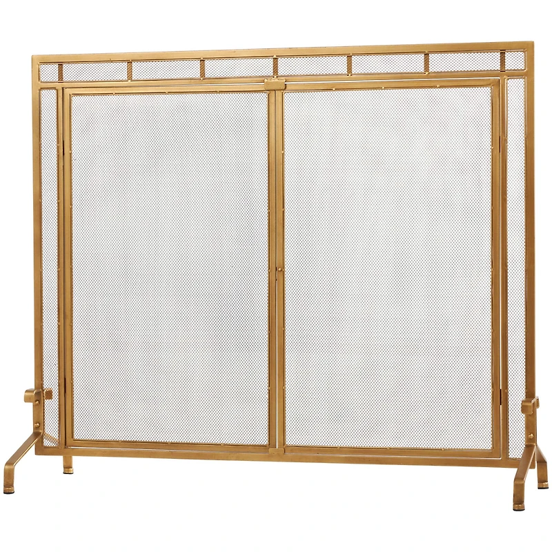 33.5" Gold Metal Geometric Single Panel Fireplace Screen