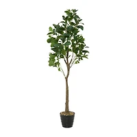 59" Green Faux Foliage Indoor Outdoor Fig Artificial Tree with Black Melamine Pot