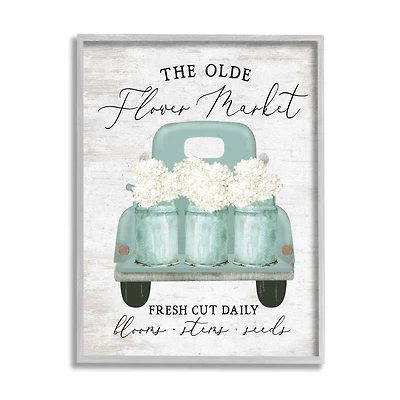 Stupell Industries Olde Farmer Market Vintage Turquoise Truck White Florals Framed Wall Art