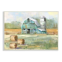 Stupell Industries Contemporary Blue Farm Barn Hay Bails Empty Field Wall Plaque