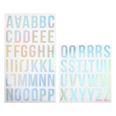 12 Packs: 62 ct. (744 total) Iron-On Holographic San Serif Alphabet by Make Market®