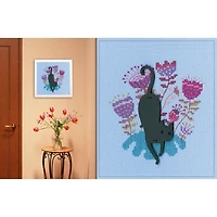 RTO Black Cat with Pink Flowers Cross Stitch Kit