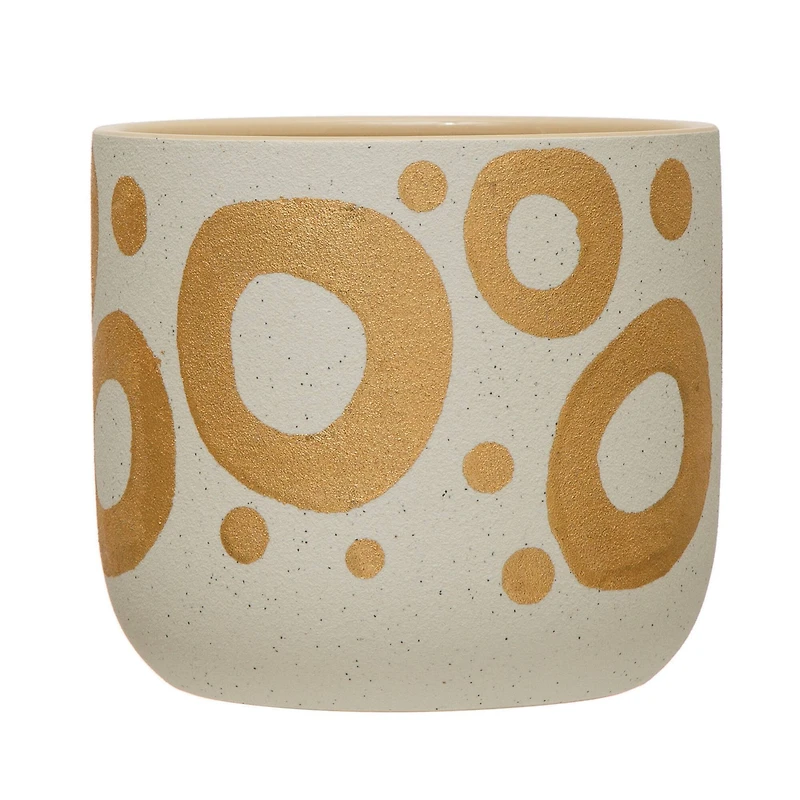 Hello Honey® 6.5" White & Gold Hand-Painted Stoneware Planter