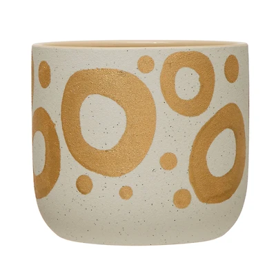 Hello Honey® 6.5" White & Gold Hand-Painted Stoneware Planter