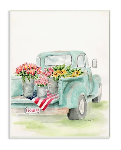 Stupell Industries Vintage Blue Pick-Up Truck Floral Farm Bouquets Wood Wall Plaque