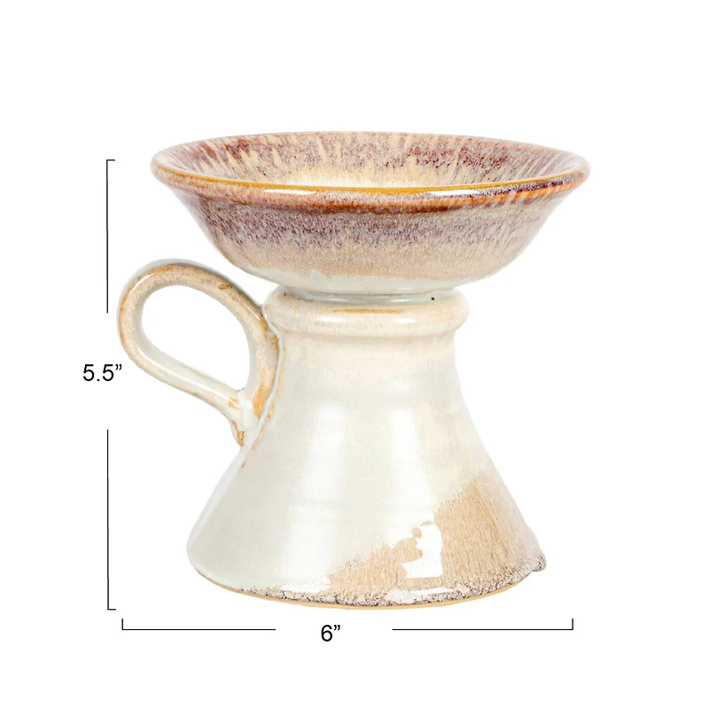 Hello Honey® 5.5" Cream & Brown Stoneware Pillar Candle Holder with Handle