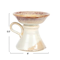 Hello Honey® 5.5" Cream & Brown Stoneware Pillar Candle Holder with Handle