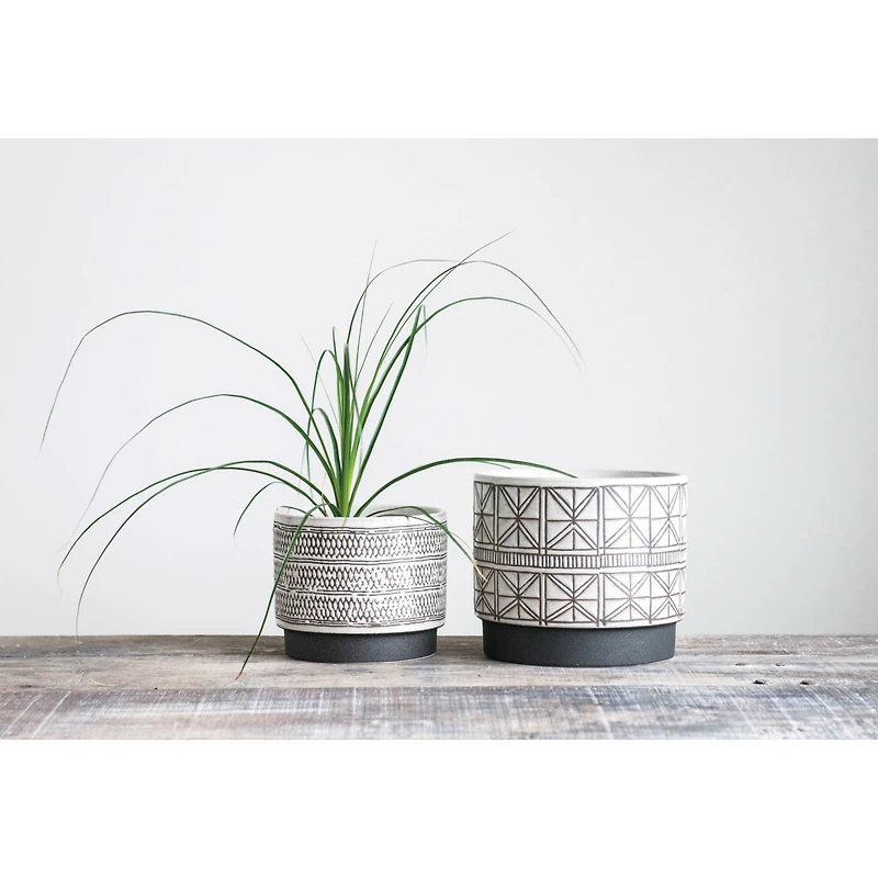 Hello Honey® White Stoneware Planters with Black Designs Set