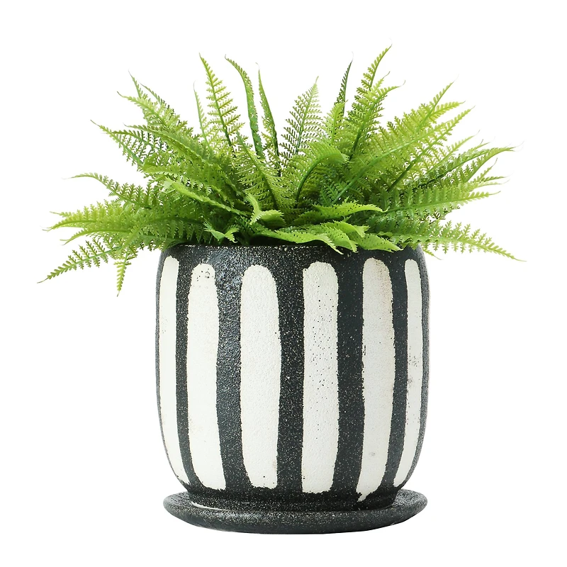 Hello Honey® 7.5" Black & White Hand-Painted Terra Cotta Planter with Saucer Set