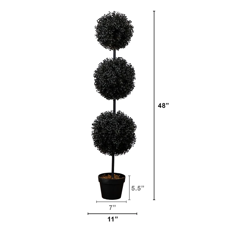 4ft. UV Resistant Artificial Halloween Black Triple Ball Boxwood Topiary (Indoor/Outdoor)