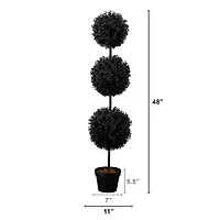4ft. UV Resistant Artificial Halloween Black Triple Ball Boxwood Topiary (Indoor/Outdoor)