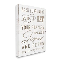 Stupell Industries White Wood Look Jesus And Germs Are Everywhere Wash Your Hands Sign Canvas Wall Art
