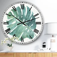 Designart 'Mixed Botanical Green Leaves Iv Farmhouse Wall Clock