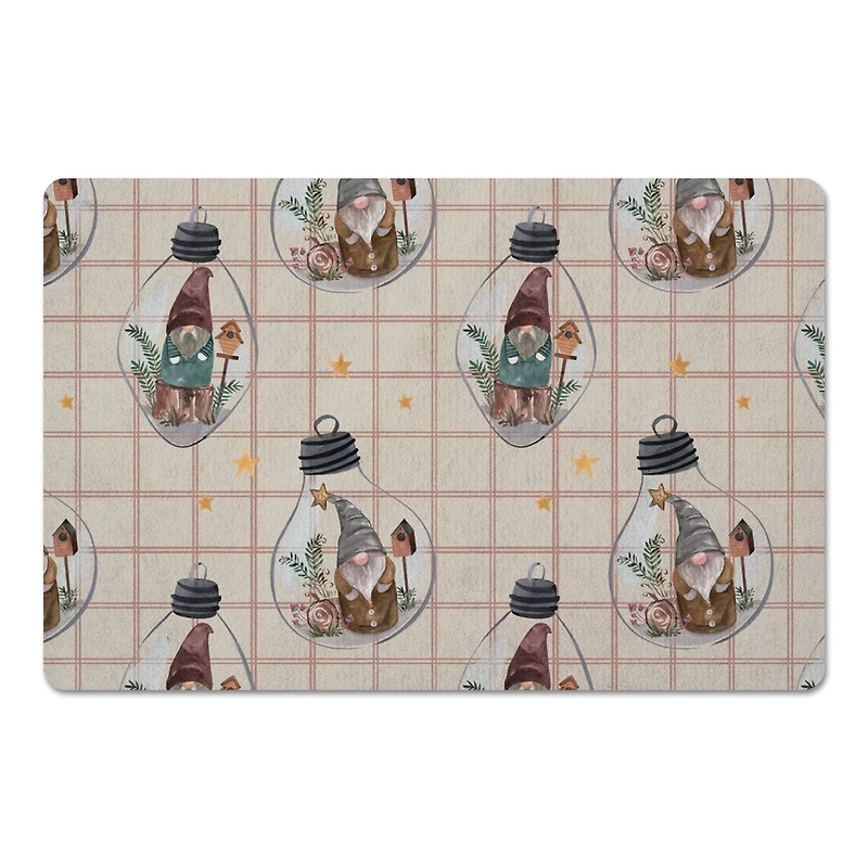 Cream & Red Check Gnome Globe Pattern Floor Mat