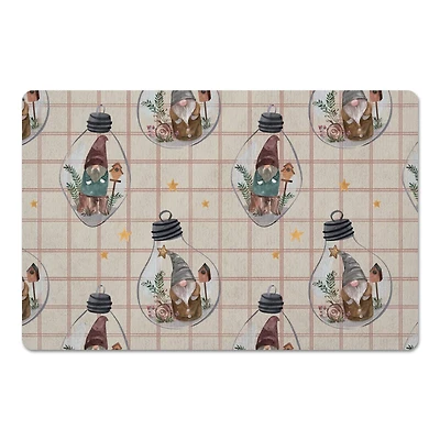 Cream & Red Check Gnome Globe Pattern Floor Mat