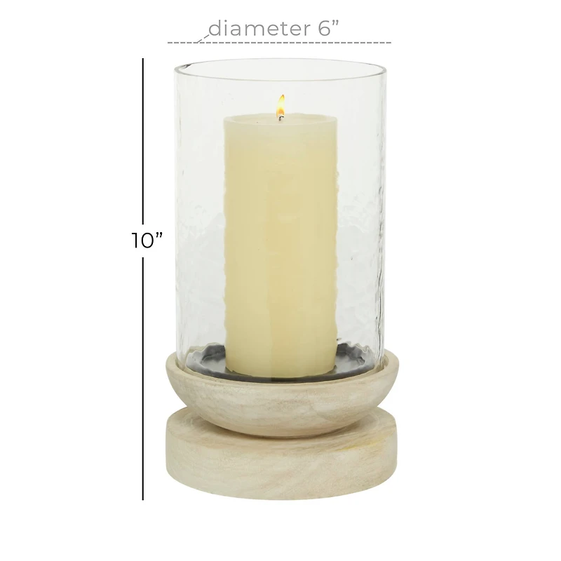 10" Cream Wood Traditional Candle Holder