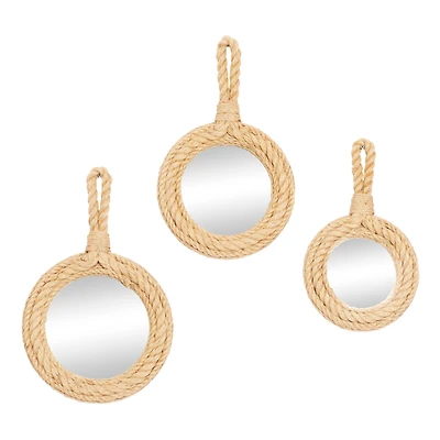 Natural Brown Rope Coastal Wall Mirrors Set