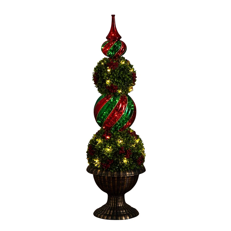 3ft. Pre-Lit Artificial Christmas Ornament Boxwood Topiary Tree with 70 Warm White LED Lights