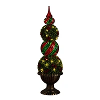 3ft. Pre-Lit Artificial Christmas Ornament Boxwood Topiary Tree with 70 Warm White LED Lights