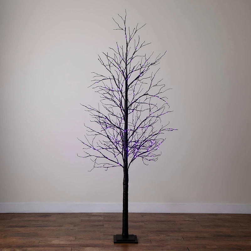 8ft. Pre-Lit Halloween Black Twig Artificial Tree with 510 Orange & Purple LED Lights
