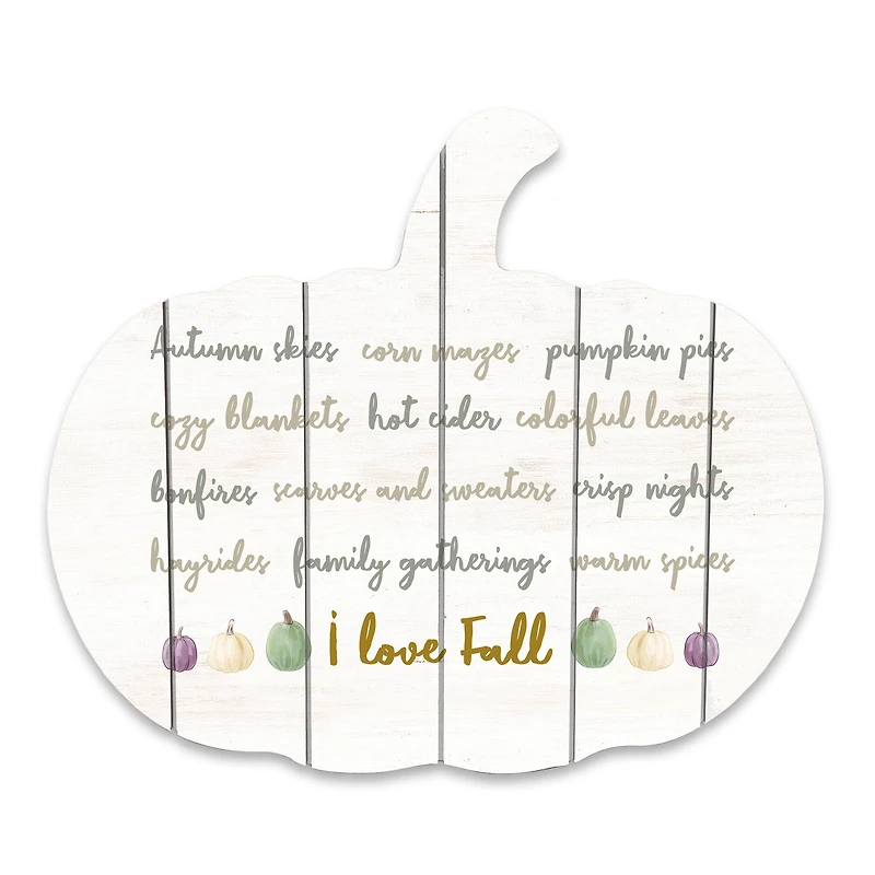 I Love Fall Things Pumpkin Shaped Wood Wall Hanging