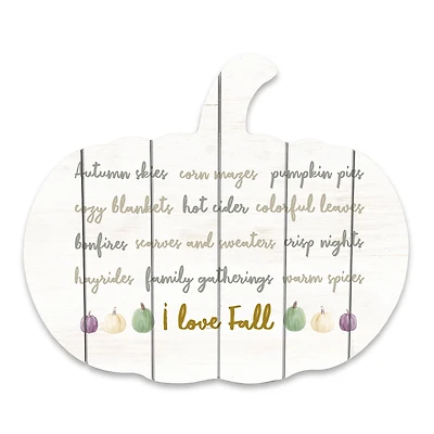 I Love Fall Things Pumpkin Shaped Wood Wall Hanging
