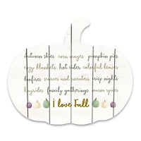 I Love Fall Things Pumpkin Shaped Wood Wall Hanging