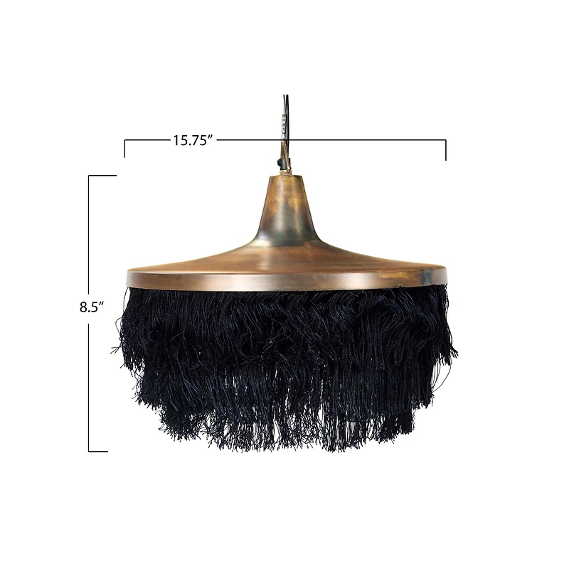 Hello Honey® 16" Charcoal Metal Pendant Light with Fringe