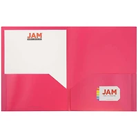 JAM Paper 9.5" x 11" Fuchsia Pink Plastic 2 Pocket POP Folders, 6ct.