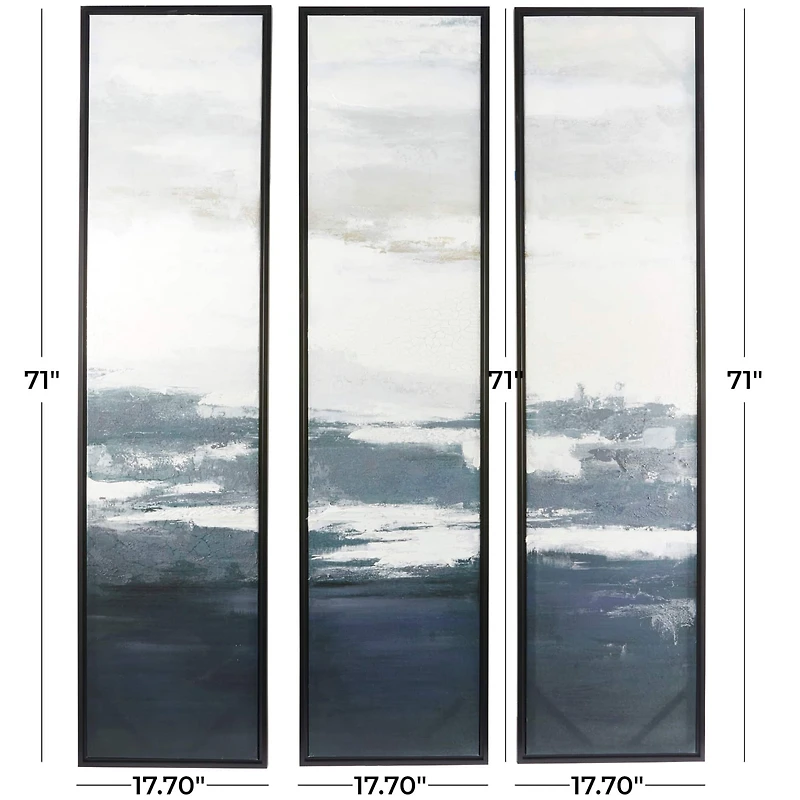 The Novogratz Dark Blue Canvas Landscape Framed Wall Art with Black Frame Set of 3 18", 71"
