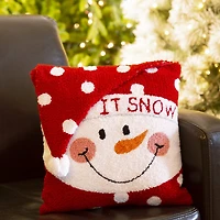 Glitzhome® 14" Hooked 3D Snowman Pillow 