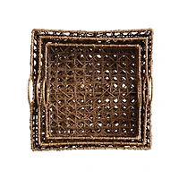 Hello Honey® Natural Square Hand-Woven Rattan Trays with Handles
