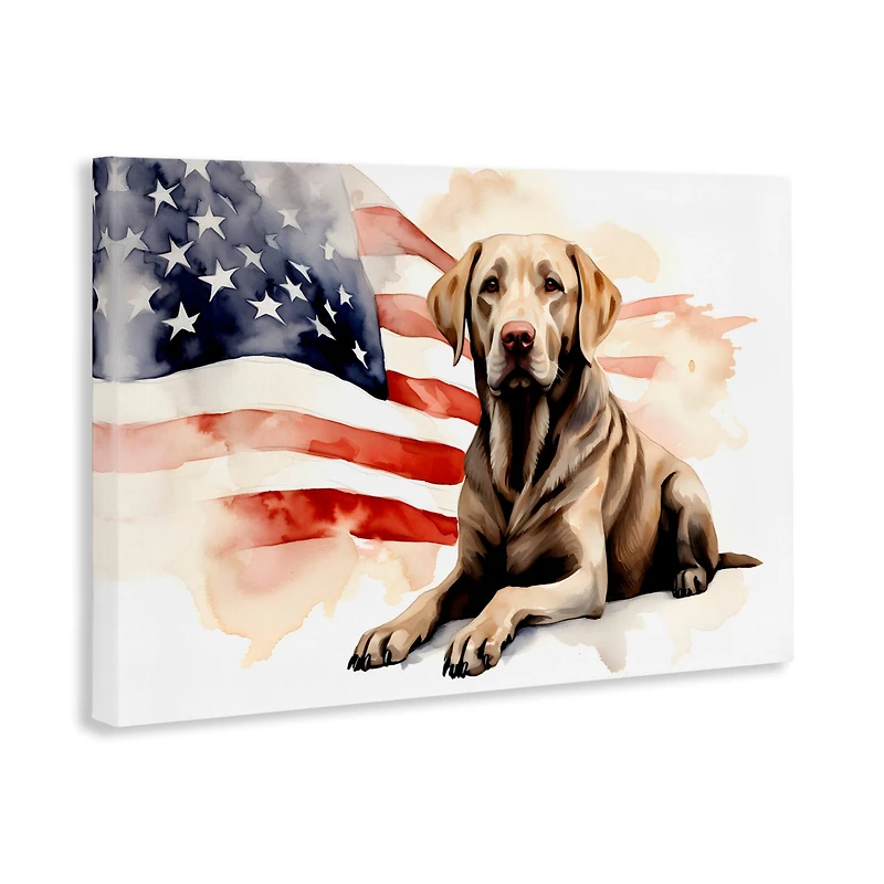 Stupell Industries Patriotic Dog with Flag Canvas Wall Art