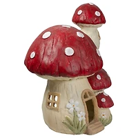 18" Red & Beige Mushroom House Outdoor Garden Statue
