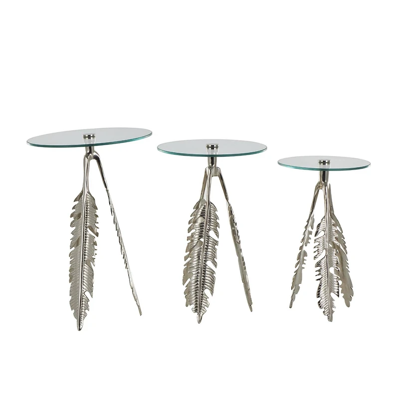 Silver Leaf Aluminum Metal Table Set