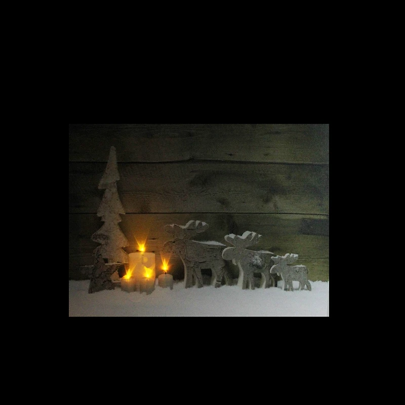 LED Lighted Flickering Candles And Winter Wooden Moose Canvas Wall Art