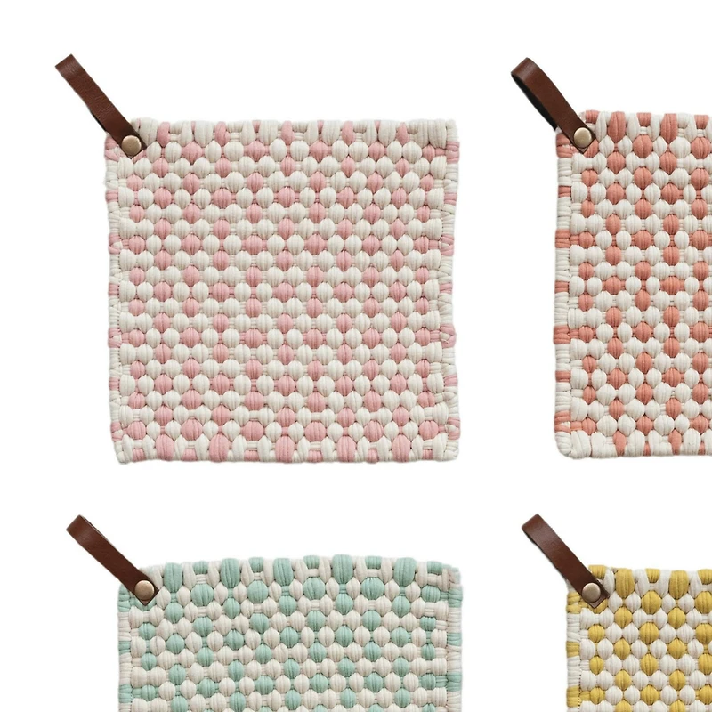 Hello Honey® Light Hue Cotton Crocheted Pot Holders with Leather Loops Set