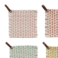 Hello Honey® Light Hue Cotton Crocheted Pot Holders with Leather Loops Set