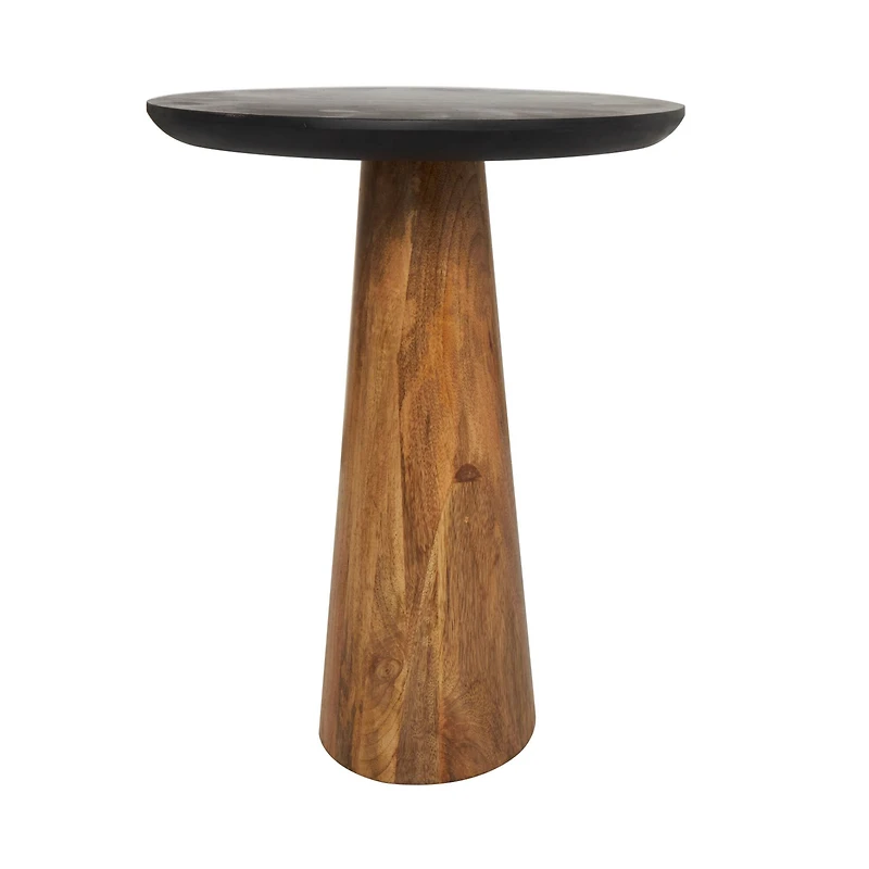 Brown Mango Wood Handmade Cone Shaped Accent Table with Black Tabletop Set