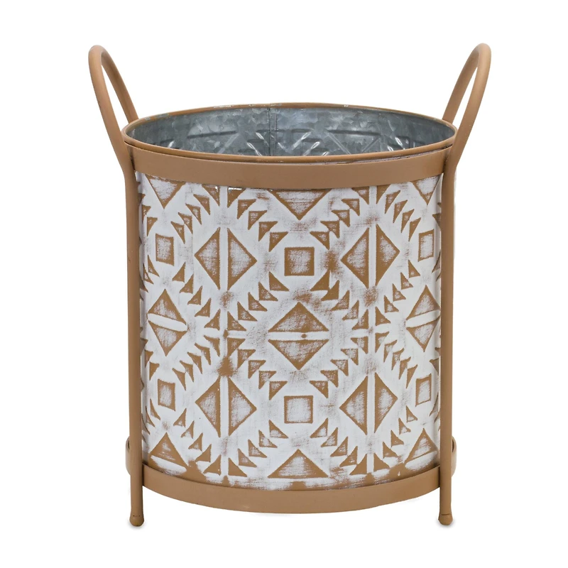 Footed Metal Aztec Planter Set