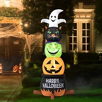 Glitzhome® 8ft. Lighted Halloween Inflatable Stacked Ghost, Black Cat, Witch & Pumpkin Décor