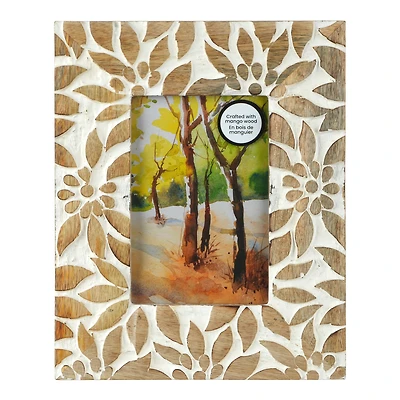 4" x 6" Brown & White Floral Wood Tabletop Frame, Atelier by Studio Décor®