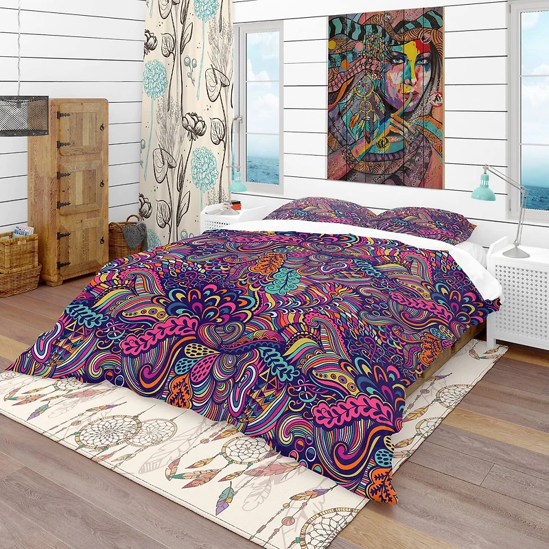 Designart 'Texture with Abstract Flowers' Bohemian & Eclectic Bedding Set