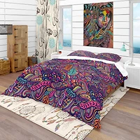 Designart 'Texture with Abstract Flowers' Bohemian & Eclectic Bedding Set