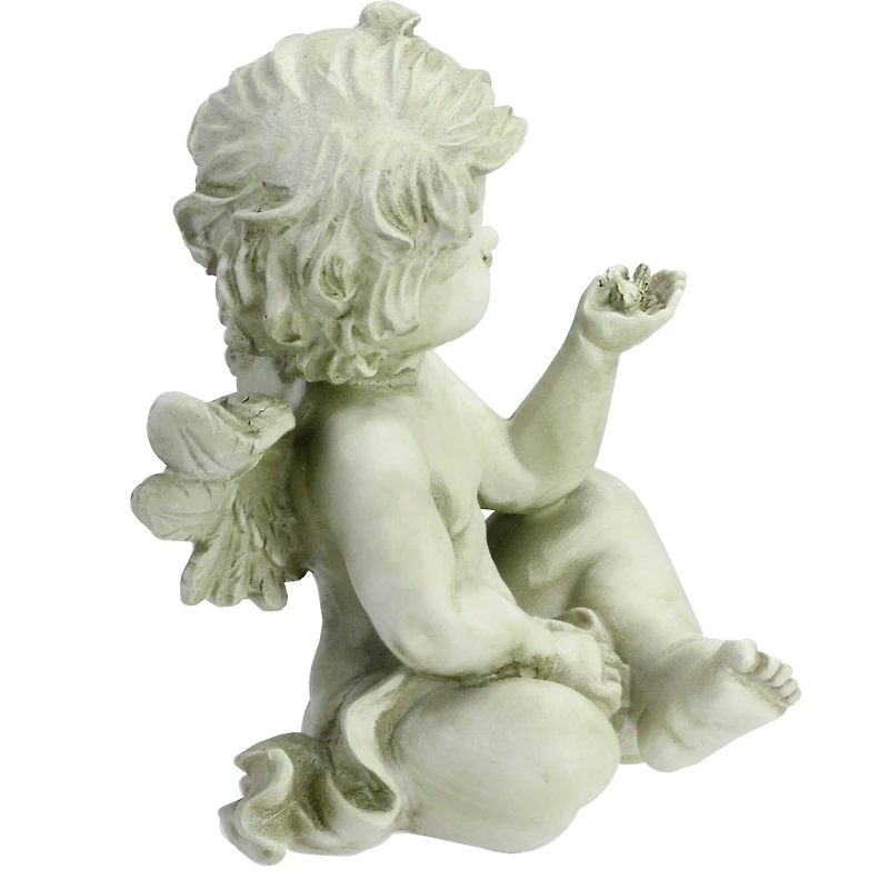 7.8" Cherub Angel with Baby Bird Outdoor Garden Statue