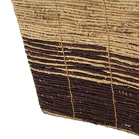 30" Brown Seagrass Handmade Oversized Color Block Storage Basket with Slot Handles