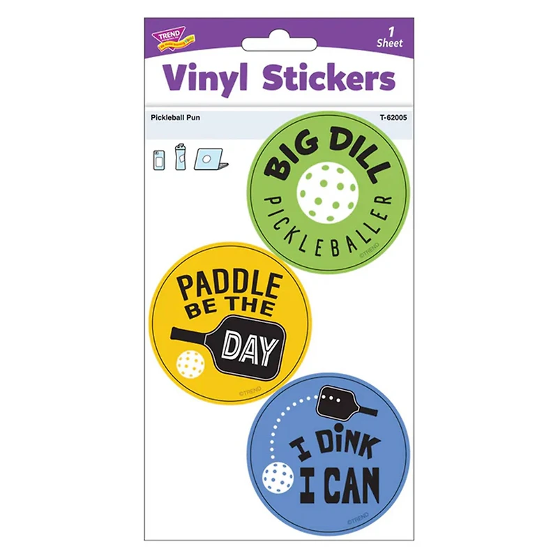 TREND Enterprises® Pickleball Pun Vinyl Stickers, 3 Per Pack, 6 Packs